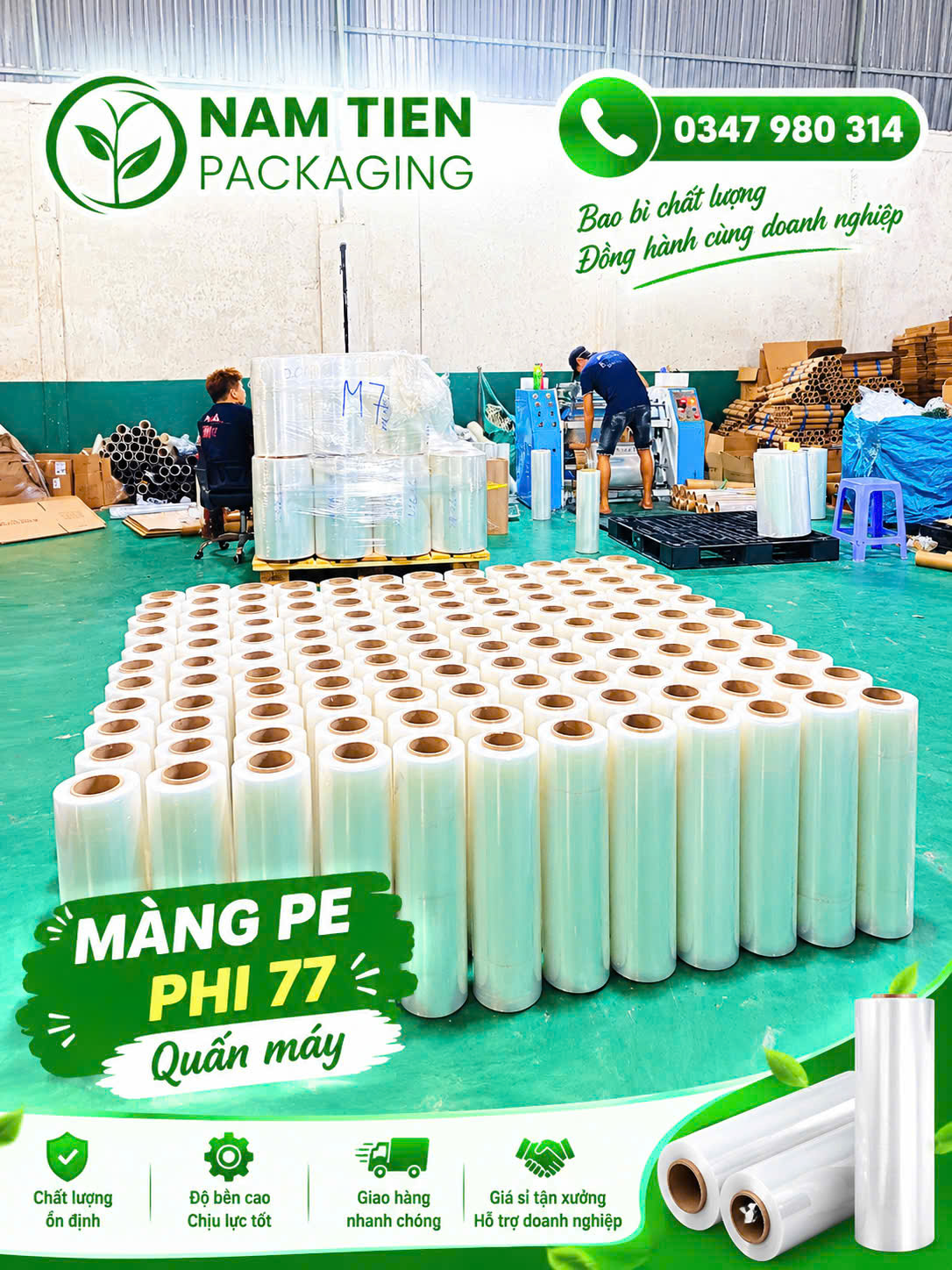 Màng PE quấn máy phi 77 dành cho doanh nghiệp | Nam Tiến